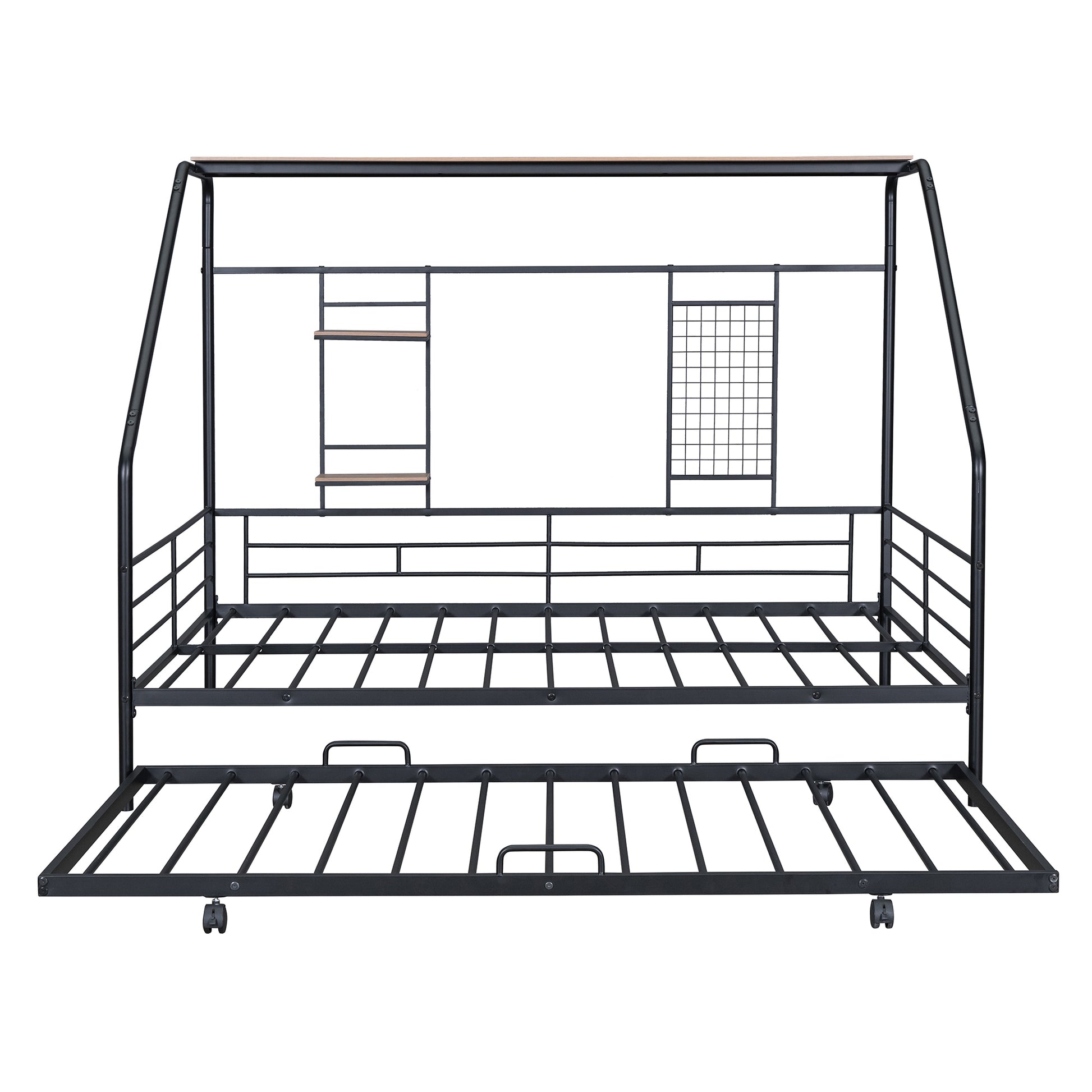 Full Size Metal House Bed With Trundle, Black Full Black Metal