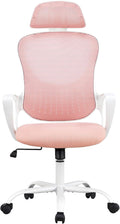 High Back Mesh Rolling Work Task Chairs With Wheels And Adjustable Headrests, Comfy Lumbar Support, Armrest For Bedroom, Gaming, Pink Pink Metal
