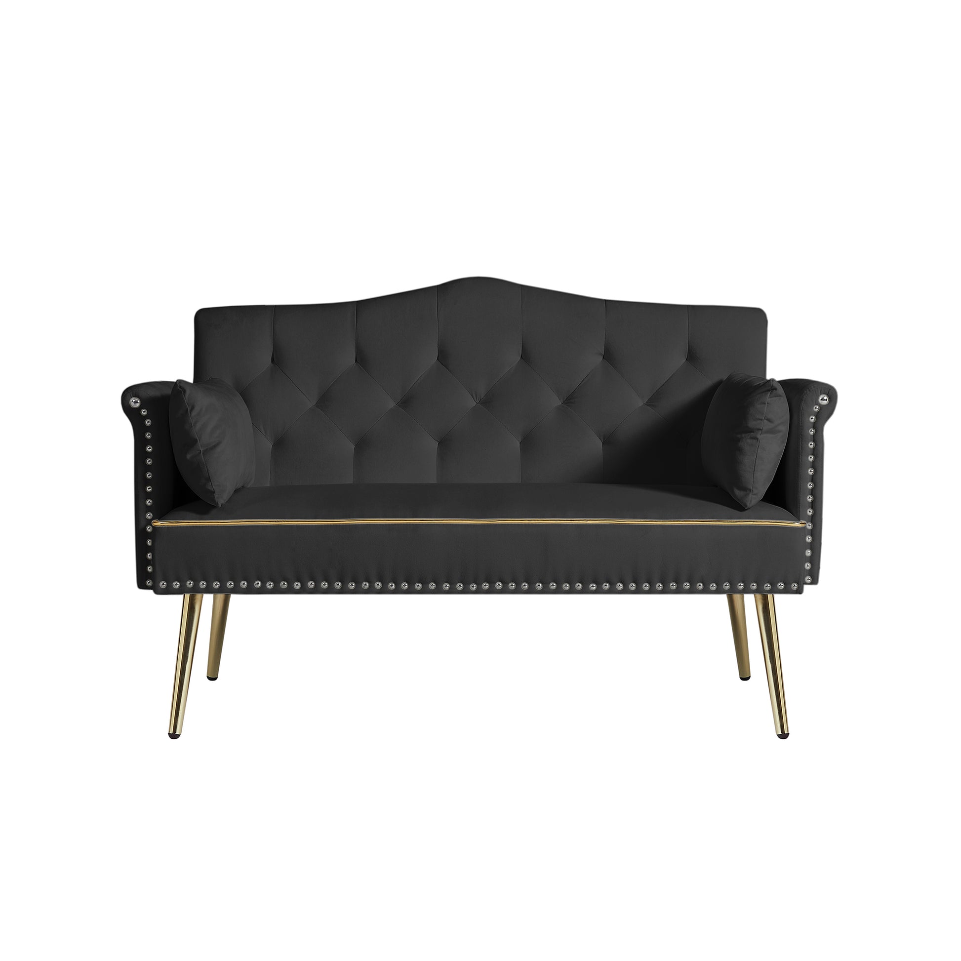 Black 2 Seater Sofa Black Wood Tufted Back Velvet 2 Seat