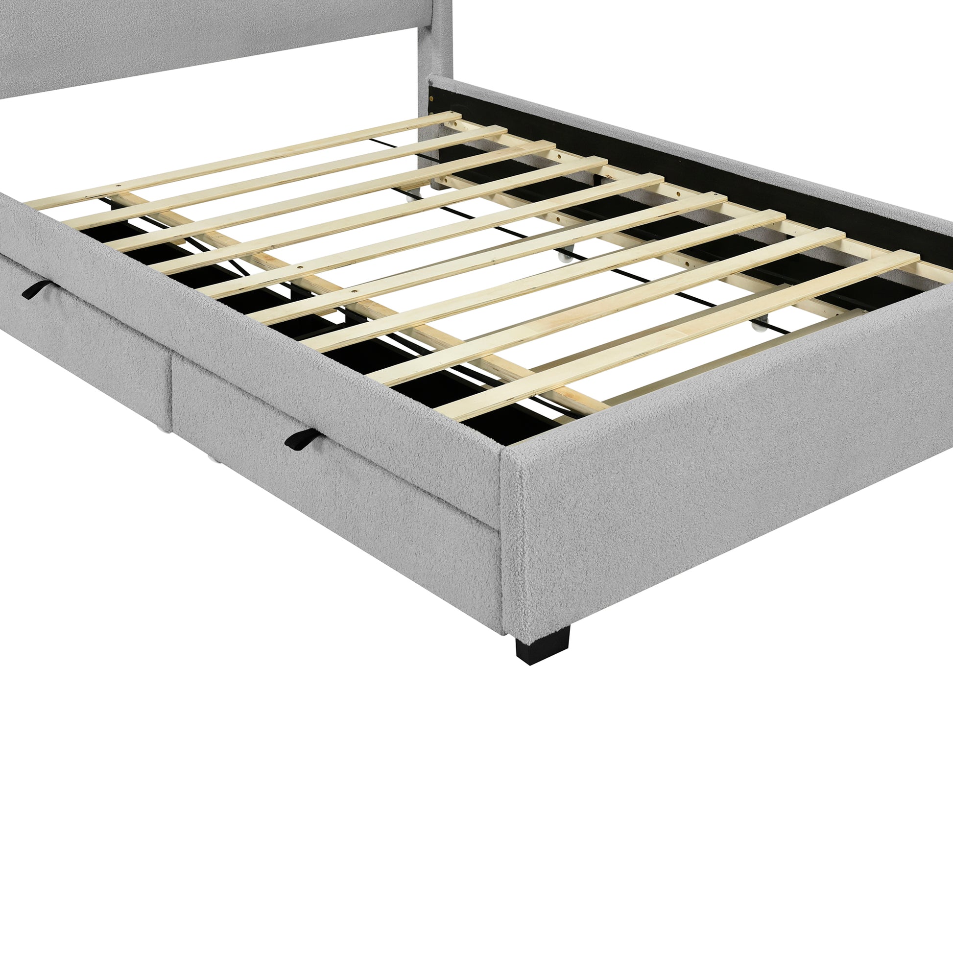 Queen Size Upholstered Platform Bed With Led Frame, With Twin Xl Size Trundle And 2 Drawers, Teddy Fleece, Gray Gray Fleece