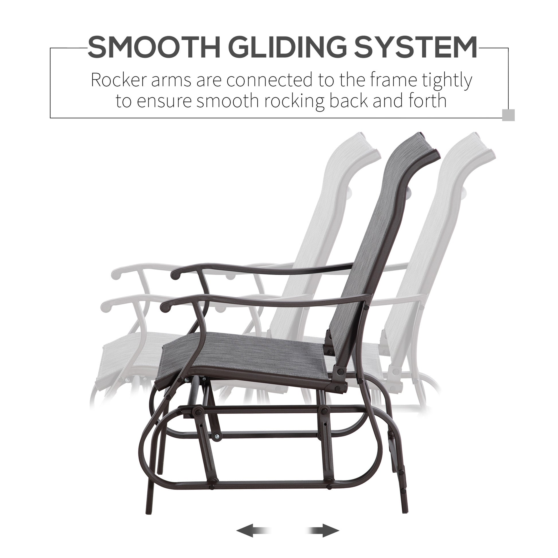 Outsunny Outdoor Glider Chair, Gliders For Outside Patio With Steel Frame And Mesh Fabric For Backyard, Garden, And Porch, Gray Grey Mesh