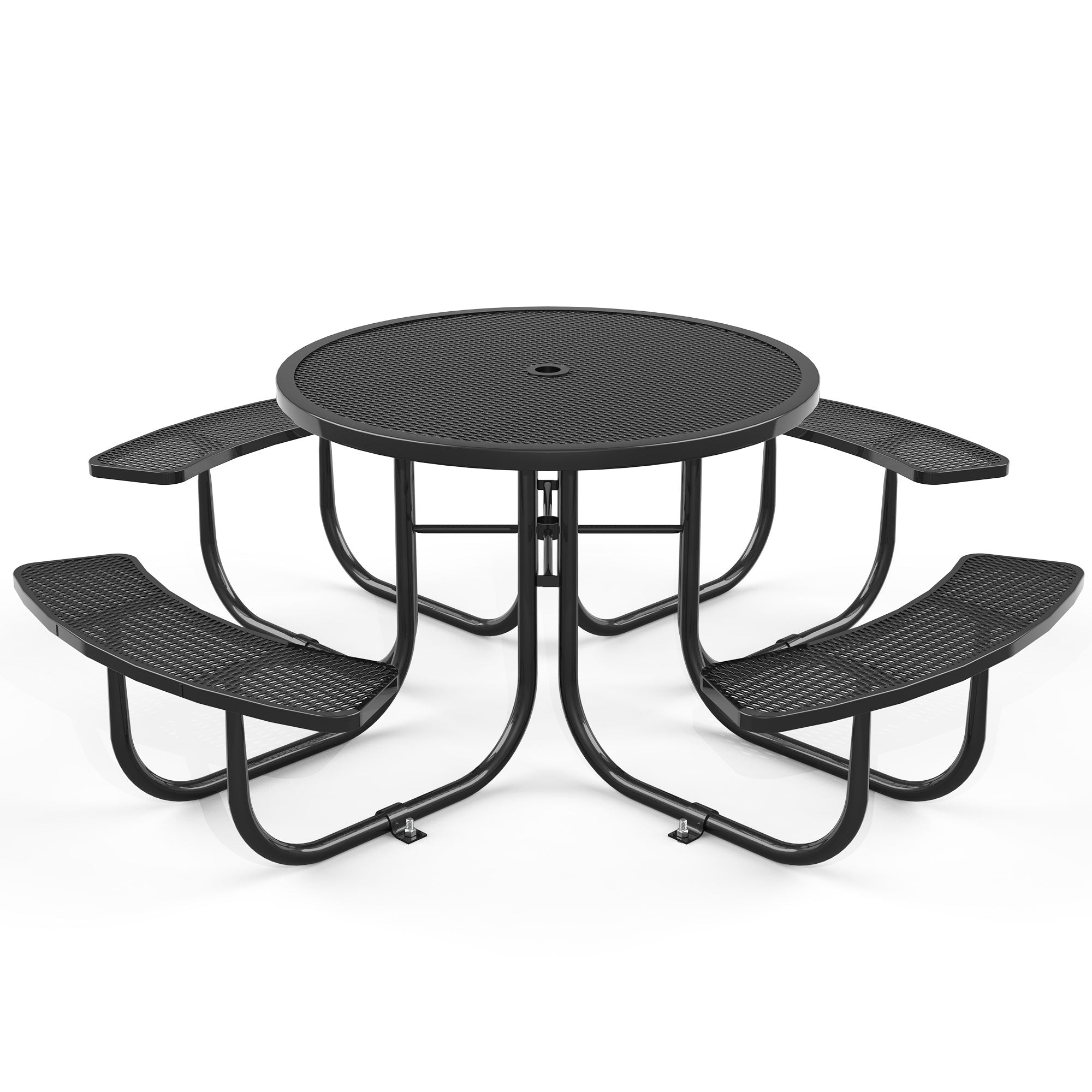 Round Outdoor Steel Picnic Table 46" Blue ,With Umbrella Pole,Black Black Steel Steel