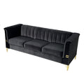 Fx P82 Bk Sofa Modern Sofa Couches For Living Room, 82.67Inches Velvet Velvet Tight Back Chesterfield Design Couch Upholstered Sofa With Metal Legs Decor Furniture For Bedroom Black Velvet 3 Seat