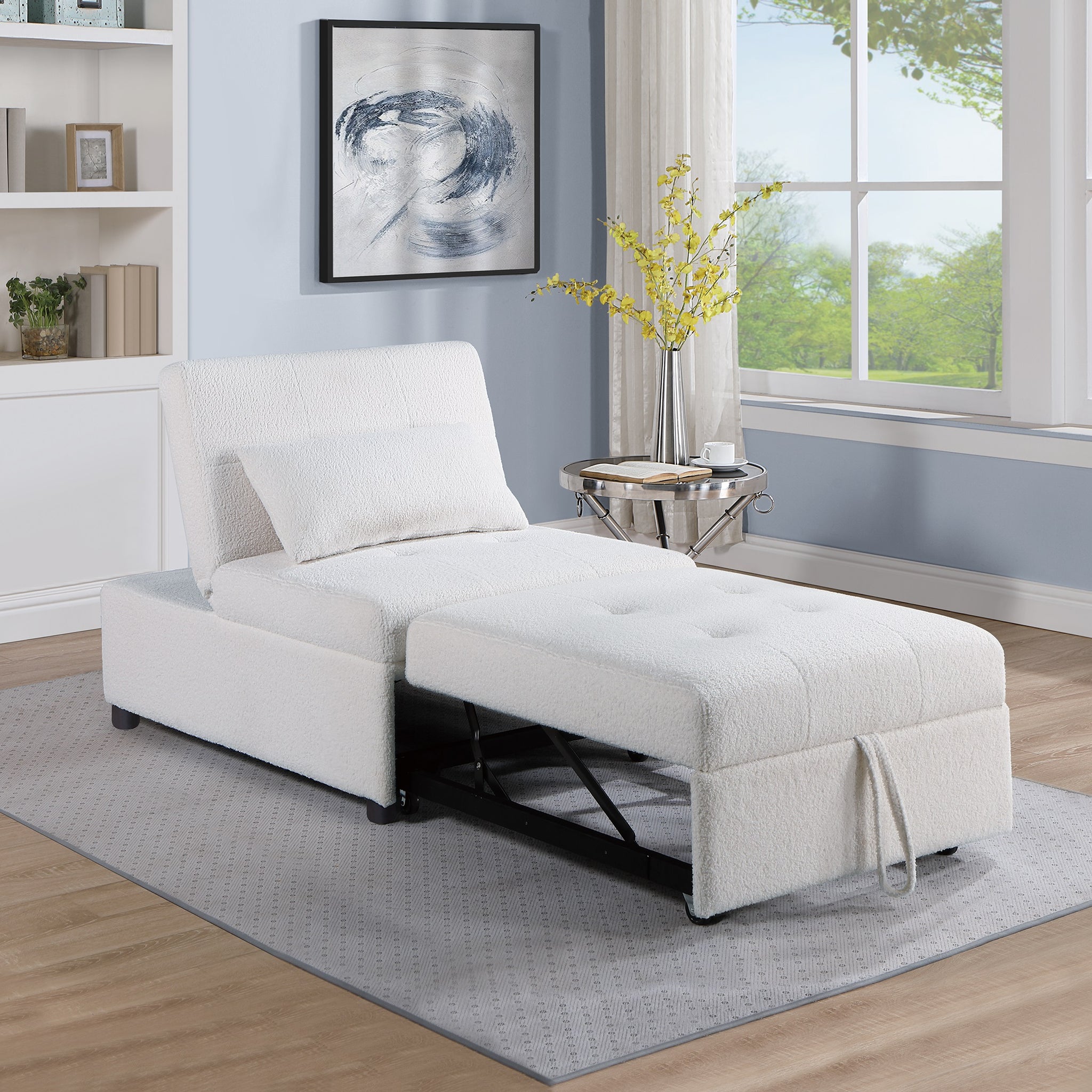 Contemporary White Color Sleeper Sofa Chair Pillow Plush Tufted Seat 1Pc Convertible Sofa Sherpa Fabric Couch White Wood Primary Living Space Contemporary,Modern Pine Fabric 1 Seat