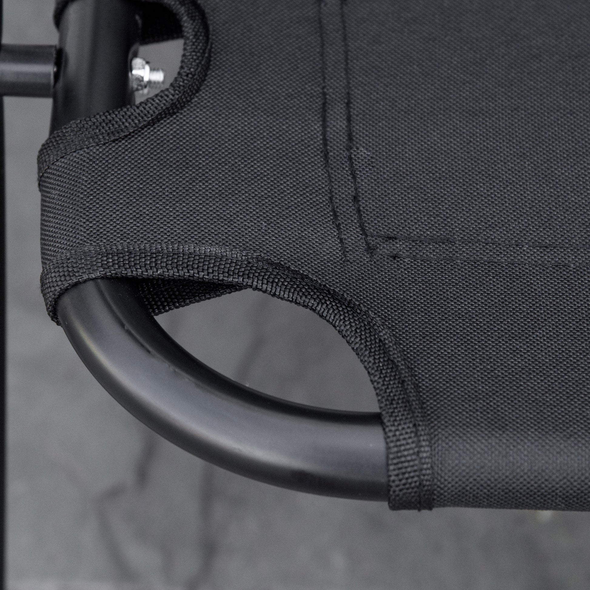 Outsunny Double Folding Camping Chair, Loveseat For 2 Adults, Portable Camping Couch With Wood Armrest & Cupholders, For Backpacking, Beach, Sports Travel, Black Black Steel