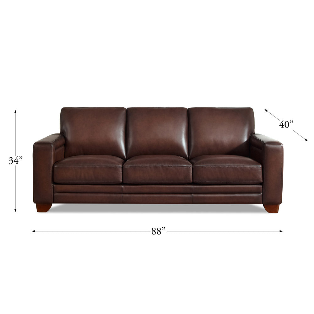 Alice Leather Sofa Caramel Genuine Leather Wood Primary Living Space Medium Firm Cushion Back Mid Century Modern Eucalyptus Square Arms Down Filling Genuine Leather 3 Seat