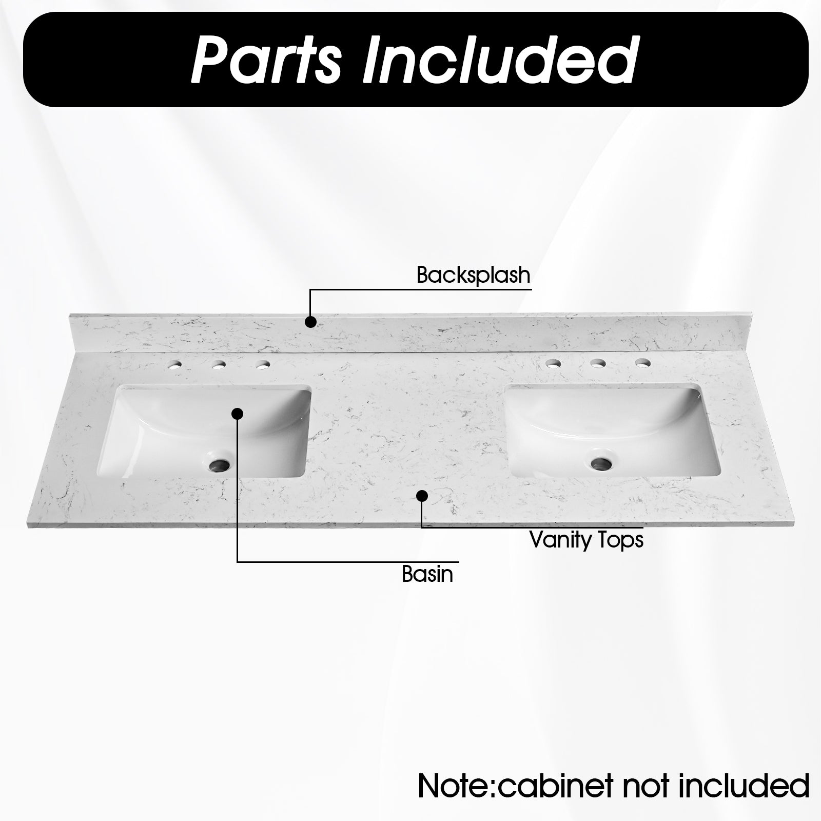 60"X 22" Bathroom Stone Vanity Top Engineered Color With Undermount Ceramic Sink And 3 Faucet Hole With Backsplash White Bathroom Stone
