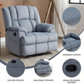 Manual Recliner Chair With Rocker And Swivel In Fabric For Living Room, Blue Blue Polyester Manual Handle Metal Primary Living Space Medium Firm Cushion Back Heavy Duty American Design Pine Pillow