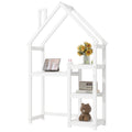 House Shaped Wooden Writing Desk,Kids Study Table,Bookshelf & Toy Storage,White Twin White American Design Pine
