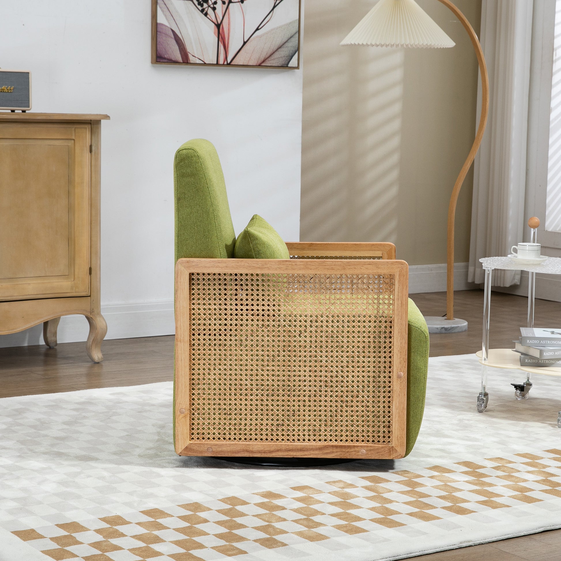 Coolmore 360 Degree Swivel Barrel Club Chair With One Pillow,Modern Comfortable Upholstered Accent Chair,Linen Accent Chair For Living Room,Bedroom Green Linen Green Primary Living Space Modern Foam Linen