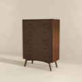 Caroline Mid Century Modern Solid Wood Dresser 5 Drawer Dark Brown Brown Bedroom Mid Century Modern Solid Wood