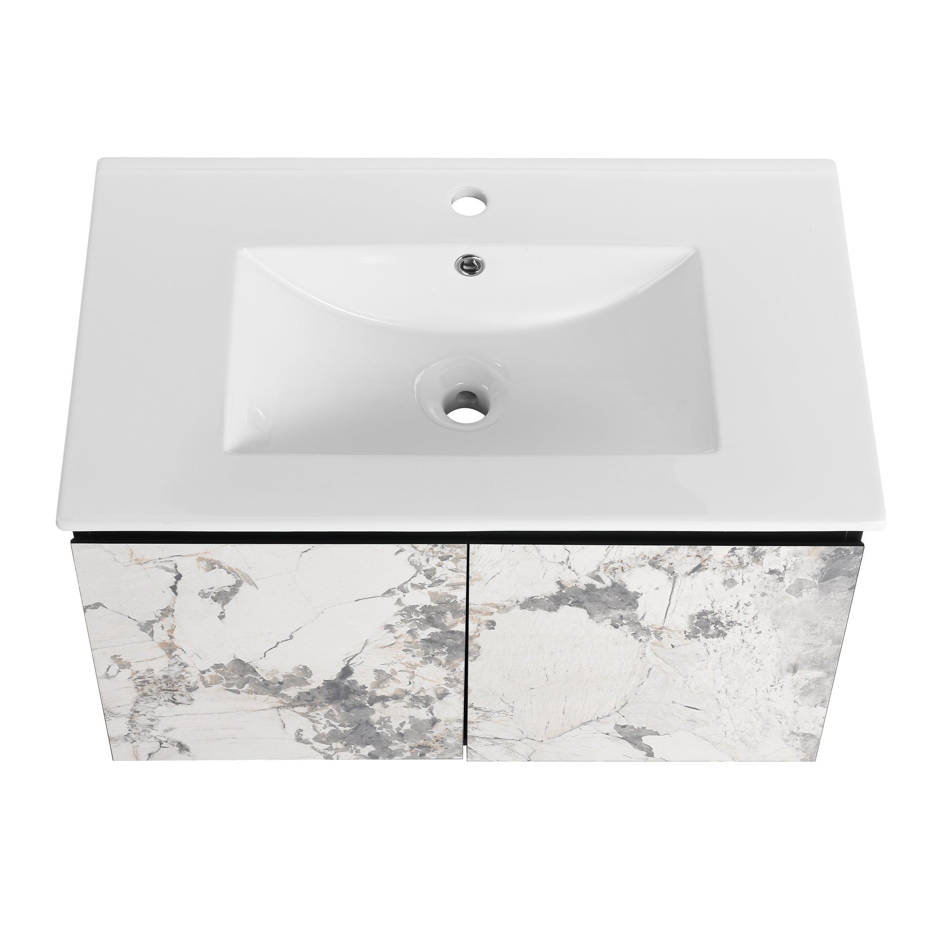 30'' Floating Wall Mounted Bathroom Vanity With Ceramics Sink & Soft Close Cabinet Door, Kd Package Black Bathroom Modern Plywood