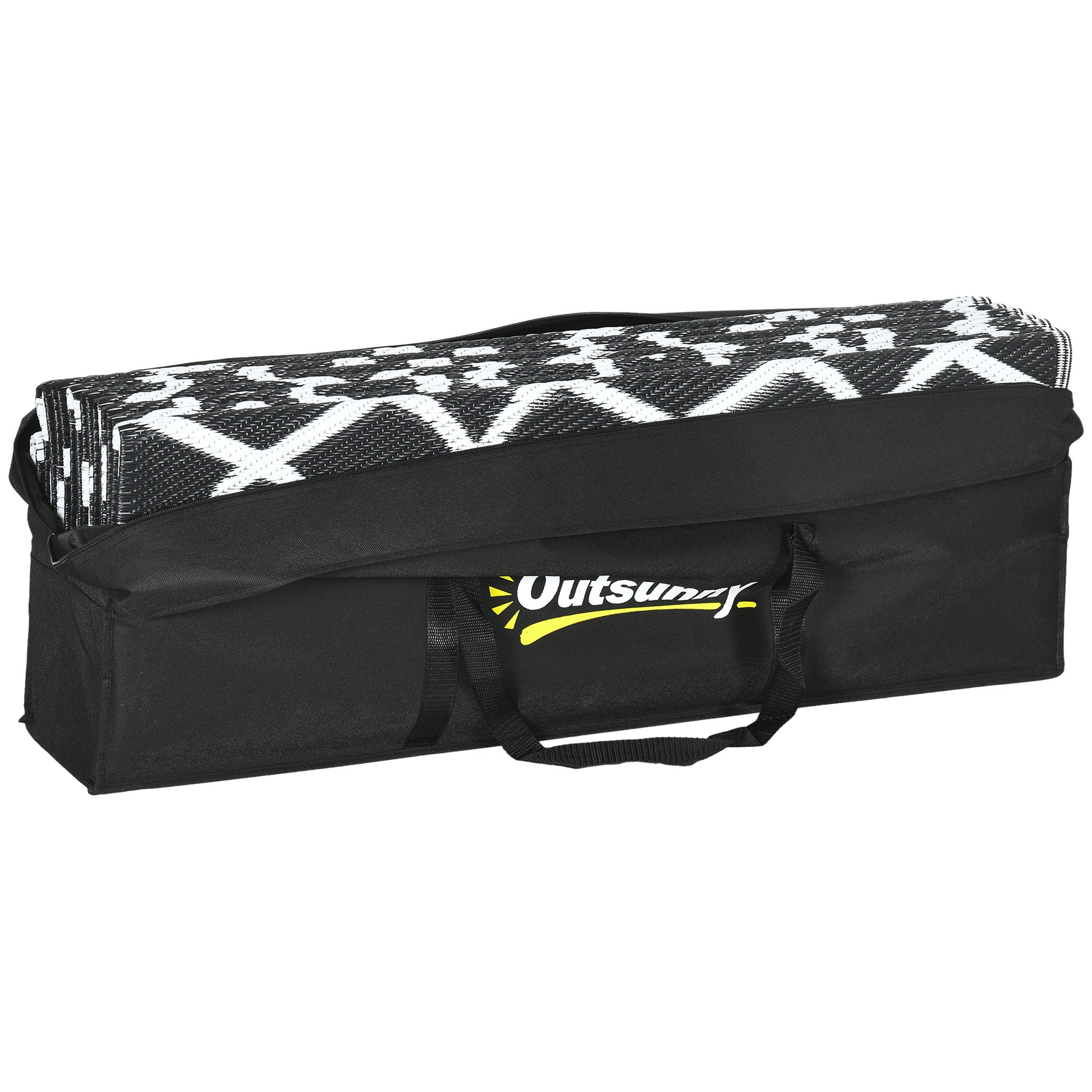 Outsunny Reversible Outdoor Rug, 9' X 18' Waterproof Plastic Straw Floor Mat, Portable Rv Camping Carpet With Carry Bag, Large Floor Mat For Backyard, Deck, Picnic, Beach, Black & White Cr Multicolor Polypropylene