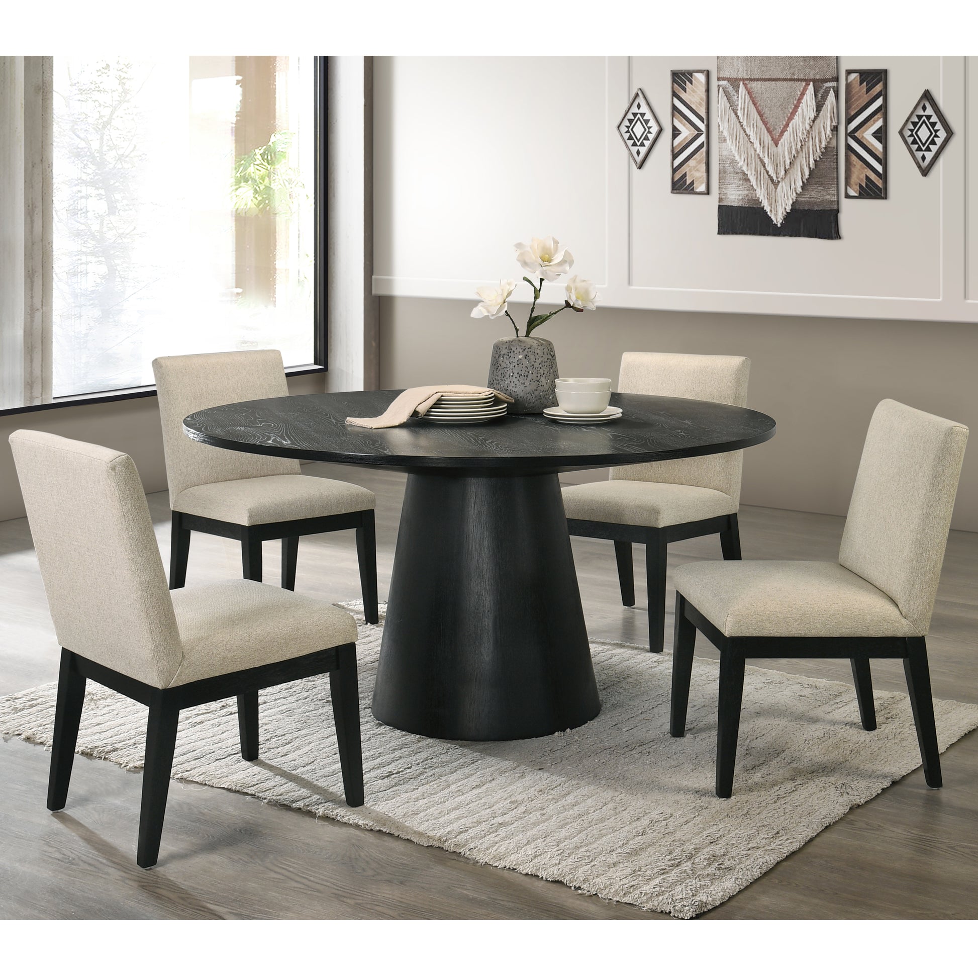 Beige And Black Padded Side Chair Set Of 2 Solid Beige Black Dining Room Modern Side Chair Solid Back Set Of 2 Wood Fabric