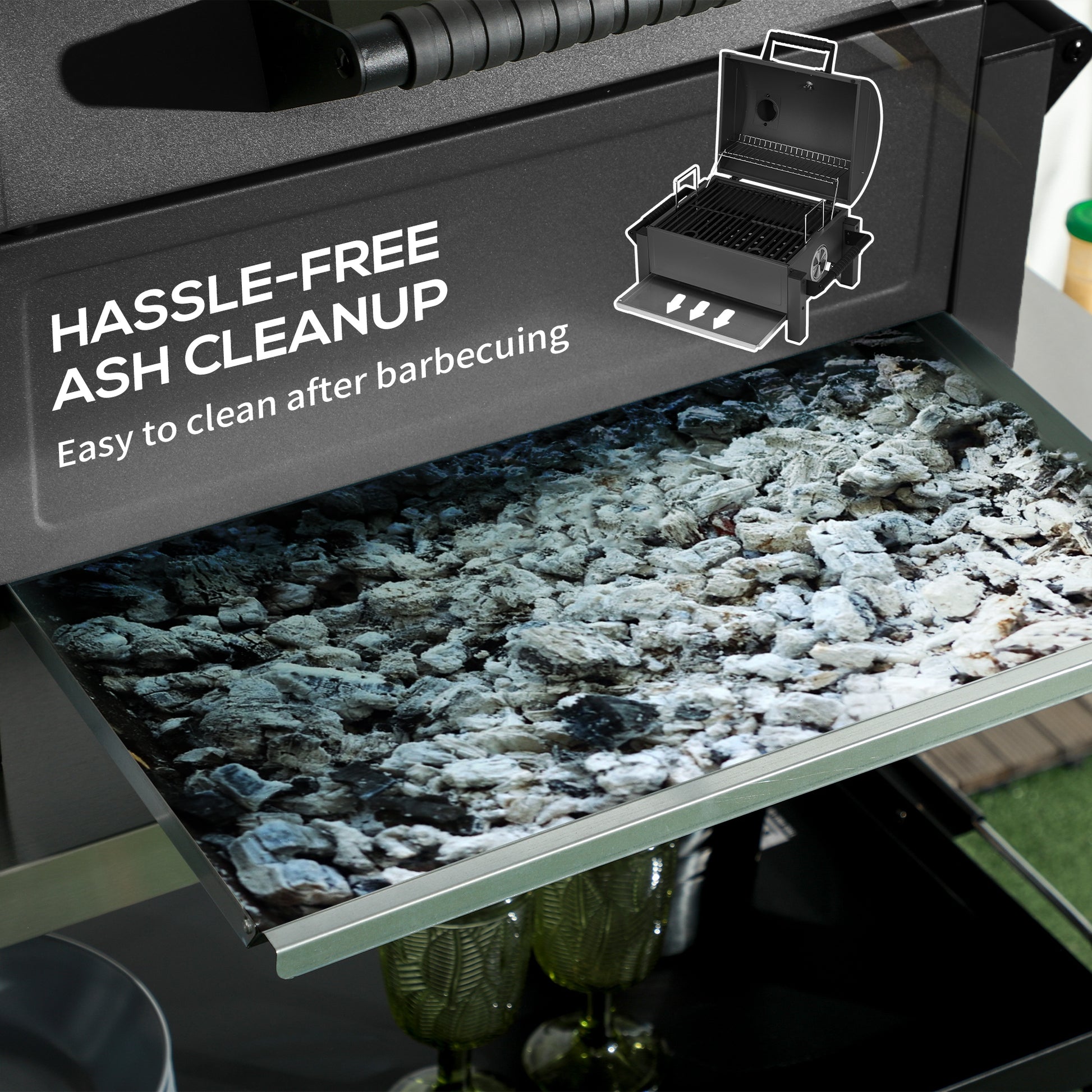 Outsunny Charcoal Bbq Grill With 235 Sq.In. Cooking Area, Tabletop Outdoor Barbecue With Ash Catcher And Built In Thermometer For Patio, Backyard, Camping, Picnic, Black Black Steel