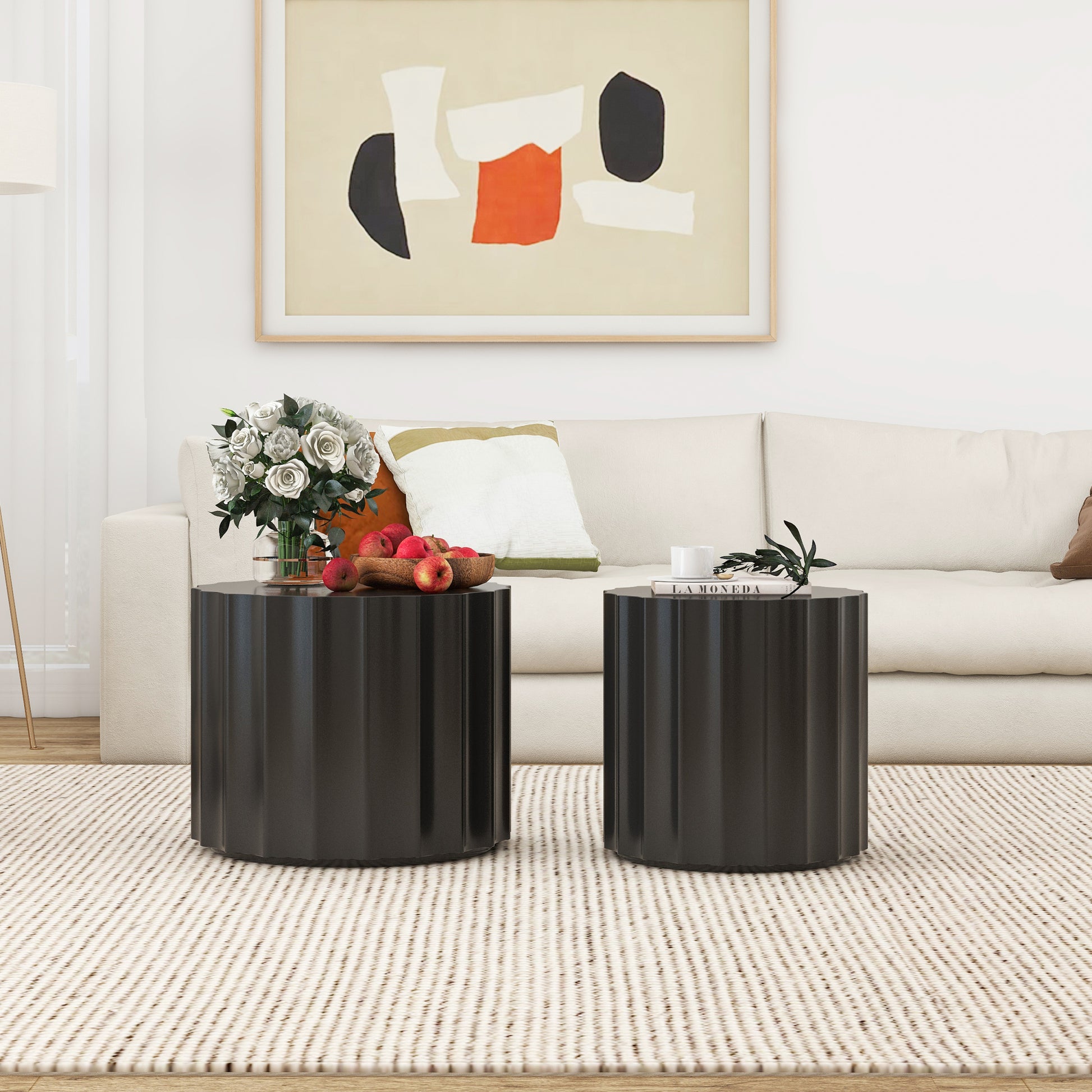 Coffee Table Set Of 2, Round Coffee Table ,Nesting Coffet Table,End Table,Circle Sidetable For Living Room ,Bedroom,Office Balcony Black Primary Living Space Artsy,Modern Coffee & End Tables Lacquered Mdf