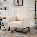 Homcom Accent Lounge Rocking Chair With Solid Curved Wood Base And Linen Padded Seat, Cream White Cream White Linen