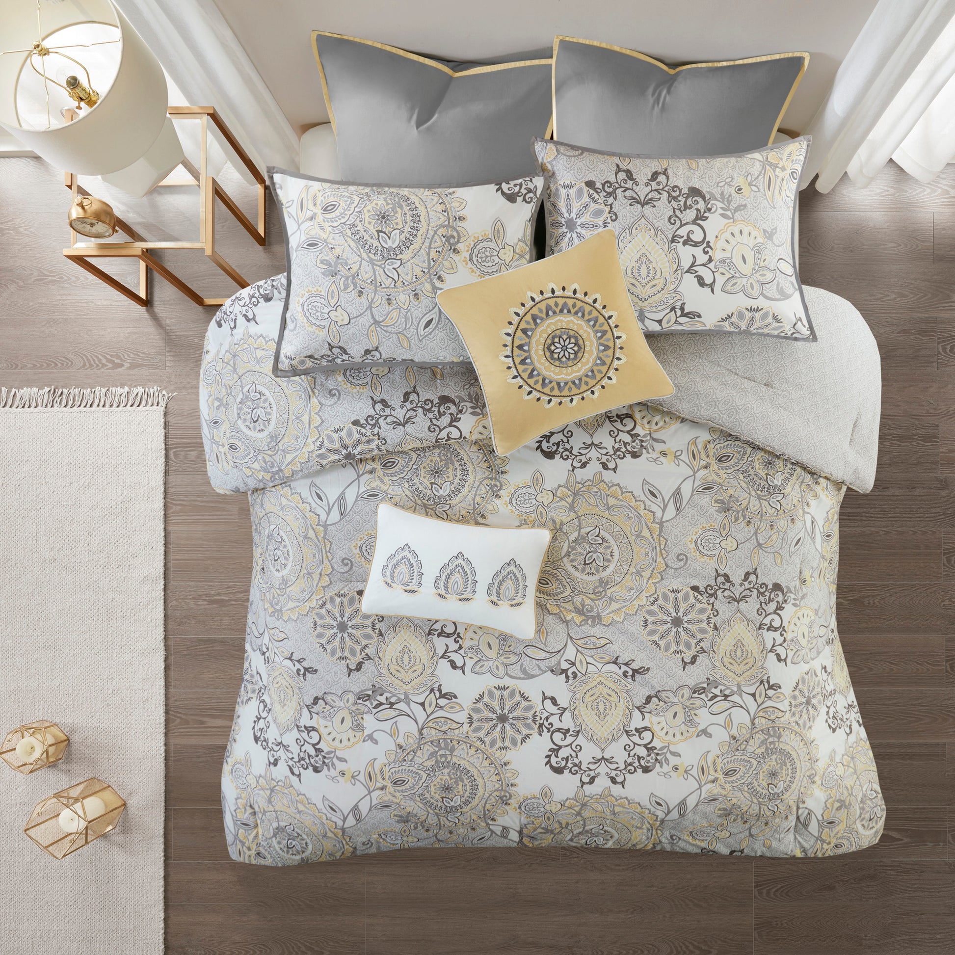 8 Piece Cotton Floral Printed Reversible Comforter Set Yellow King King Yellow Cotton