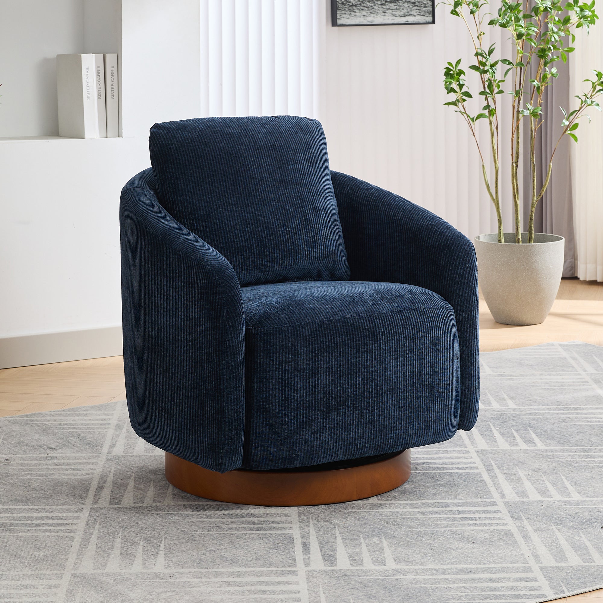30.3"W Swivel Accent Barrel Chair And Comfy Round Accent Single Sofa Chair, 360 Degree Club Chair, Lounge Armchair For Living Room Bedroom Nursery.Navy Navy Chenille
