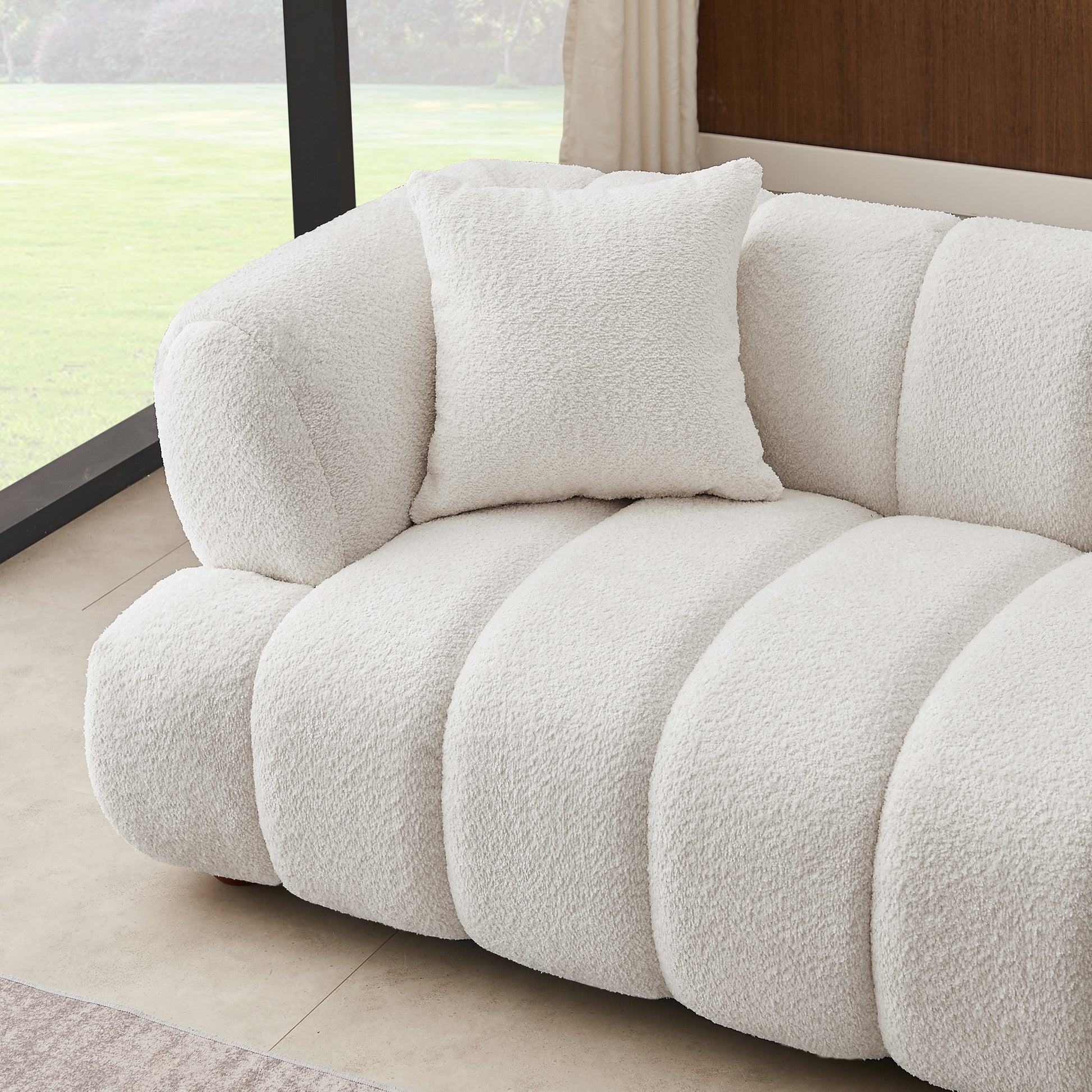 Jasmin 89.7'' Cream Boucle Sofa Cream Wood Primary Living Space Mid Century Modern Foam Boucle,Solid Wood 3 Seat
