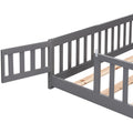 Queen Size Floor Bed With Door,Solid Wood Platform Bed Frame With Fence,Suitable For Children,Pine Wood,Gray Queen Gray Wood