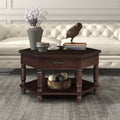 2 Tier Retro Hexagon Living Room Solid Wood Coffee Table With Shelf & Drawer, 36'' Mid Century Center Coffee Table For Living Room, Office. Light Espresso Light Espresso Pine