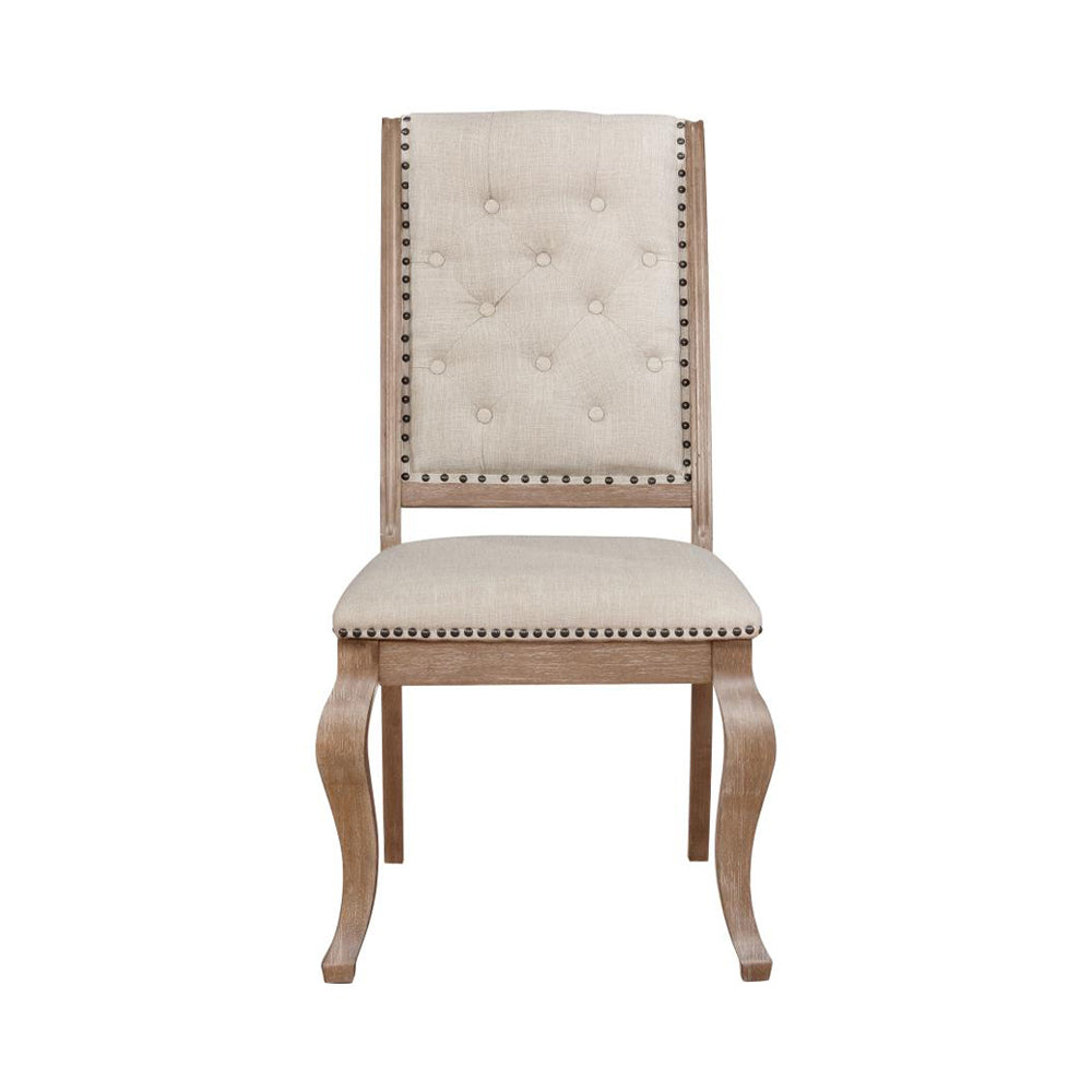 Set Of 2 Cream Fabric Upholstered Dining Chairs, Barley Brown Solid Cream Brown Dining Room Rectangular Dining Chairs Tufted Back Set Of 2 Fabric,Mdf