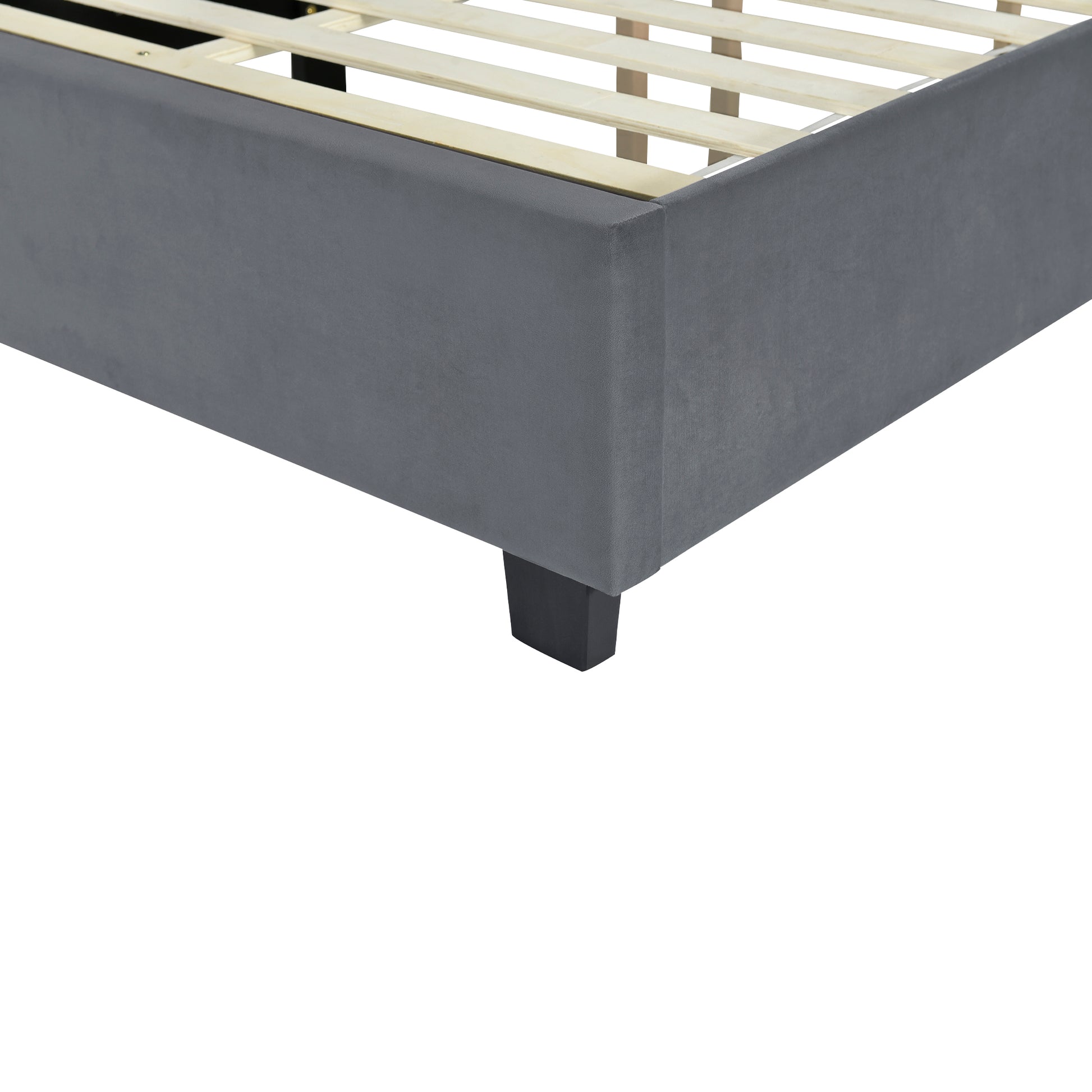 Full Size Upholstered Platform Bed With Big Headboard, Bedroom Furniture, Velvet, Gray Full Gray Plywood