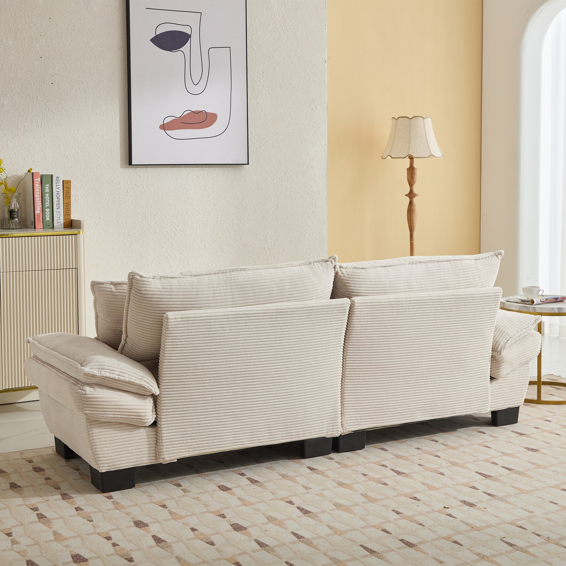 Corduroy Sofa Sleeper Couch Loveseat Sofa With Pillows Comfy Upholstered Deep Seat Sofa For Bedroom,Living Room,Apartment,Office,Dorm Beige Corduroy Beige Foam Upholstered 2 Seat