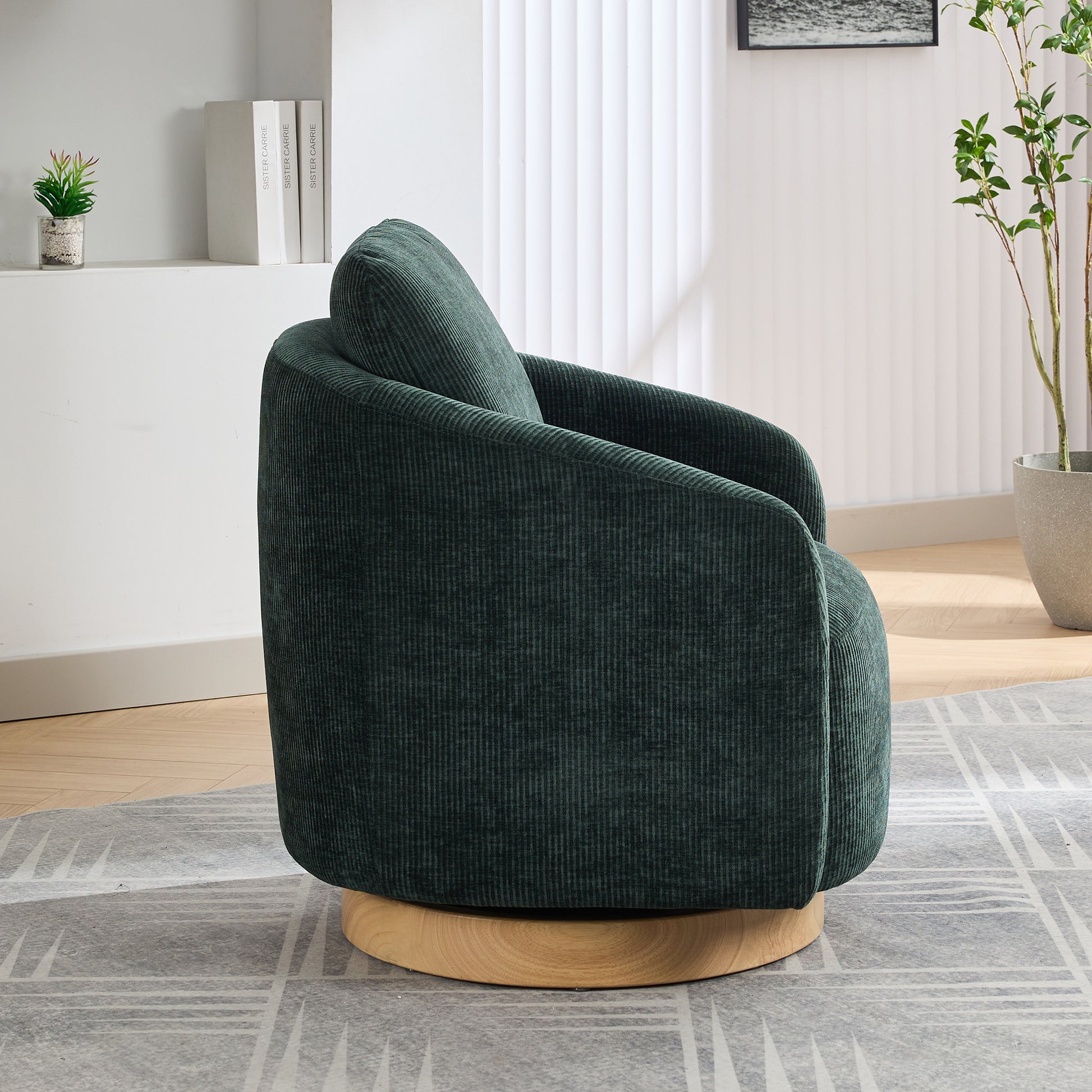 30.3"W Swivel Accent Barrel Chair And Comfy Round Accent Single Sofa Chair, 360 Degree Club Chair, Lounge Armchair For Living Room Bedroom Nursery.Green Green Chenille