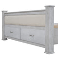 Queen Size Wood Frame Platform Bed With Upholstered Headboard, Footboard And 2 Drawers, Antique White Box Spring Not Required Queen Antique White Wood Bed Frame Solid Wood Mdf