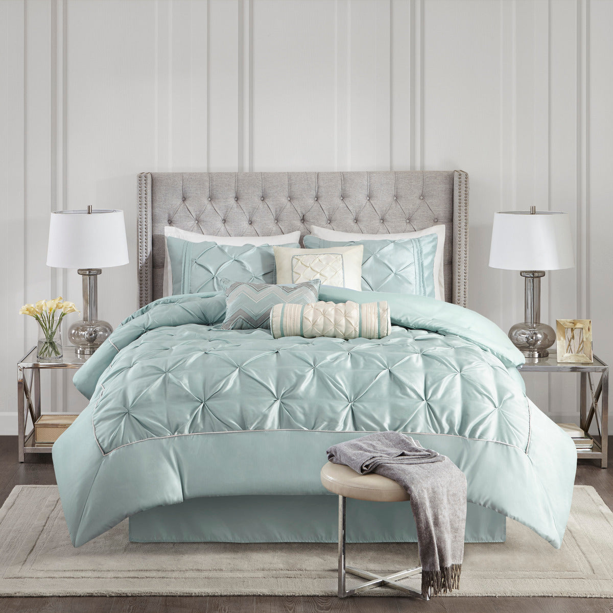 7 Piece Tufted Comforter Set Seafoam Cal King California King Seafoam Polyester