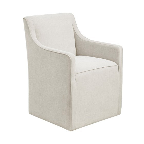 Skirted Dining Arm Chair With Casters Cream Wood