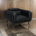 41 Inch Tuxedo Style Accent Chair, Double Track Arms, Black Faux Leather Black Wood