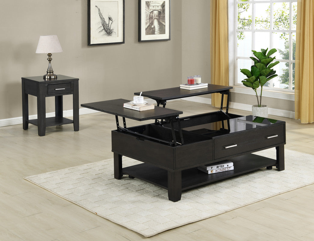 Bruno 2 Piece Ash Gray Wooden 48" Lift Top Coffee And End Table Set With Tempered Glass Top And Drawer Gray Mdf