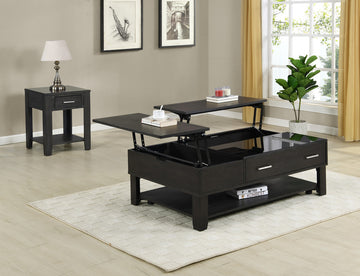 Bruno 2 Piece Ash Gray Wooden 48" Lift Top Coffee And End Table Set With Tempered Glass Top And Drawer Gray Mdf