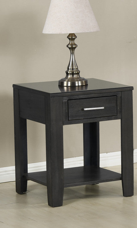 Bruno 20" Ash Gray Wooden End Table With Tempered Glass Top And Drawer Grey Mdf
