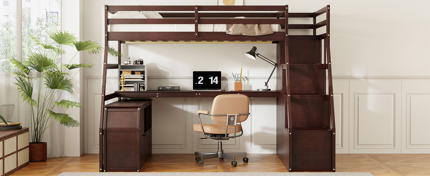 Full Size Loft Bed With 7 Drawers 2 Shelves And Desk Espresso Full Espresso Plywood