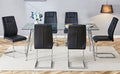 Table And Chair Set.Modern Rectangular Glass Dining Table With A Tempered Glass Tabletop And Silver Metal Legs, Paired With Multiple Chairs Designed With Pu Cushions And Silver Metal Legs. Black Silver Seats 6 Tempered Glass