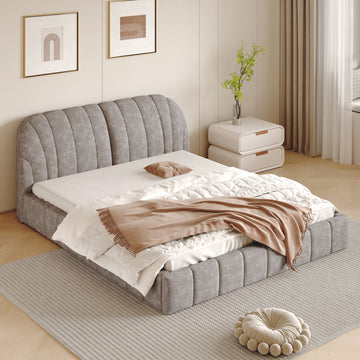 Queen Size Upholstered Platform Bed With Thick Fabric, Polyester, Gray Queen Gray Polyester