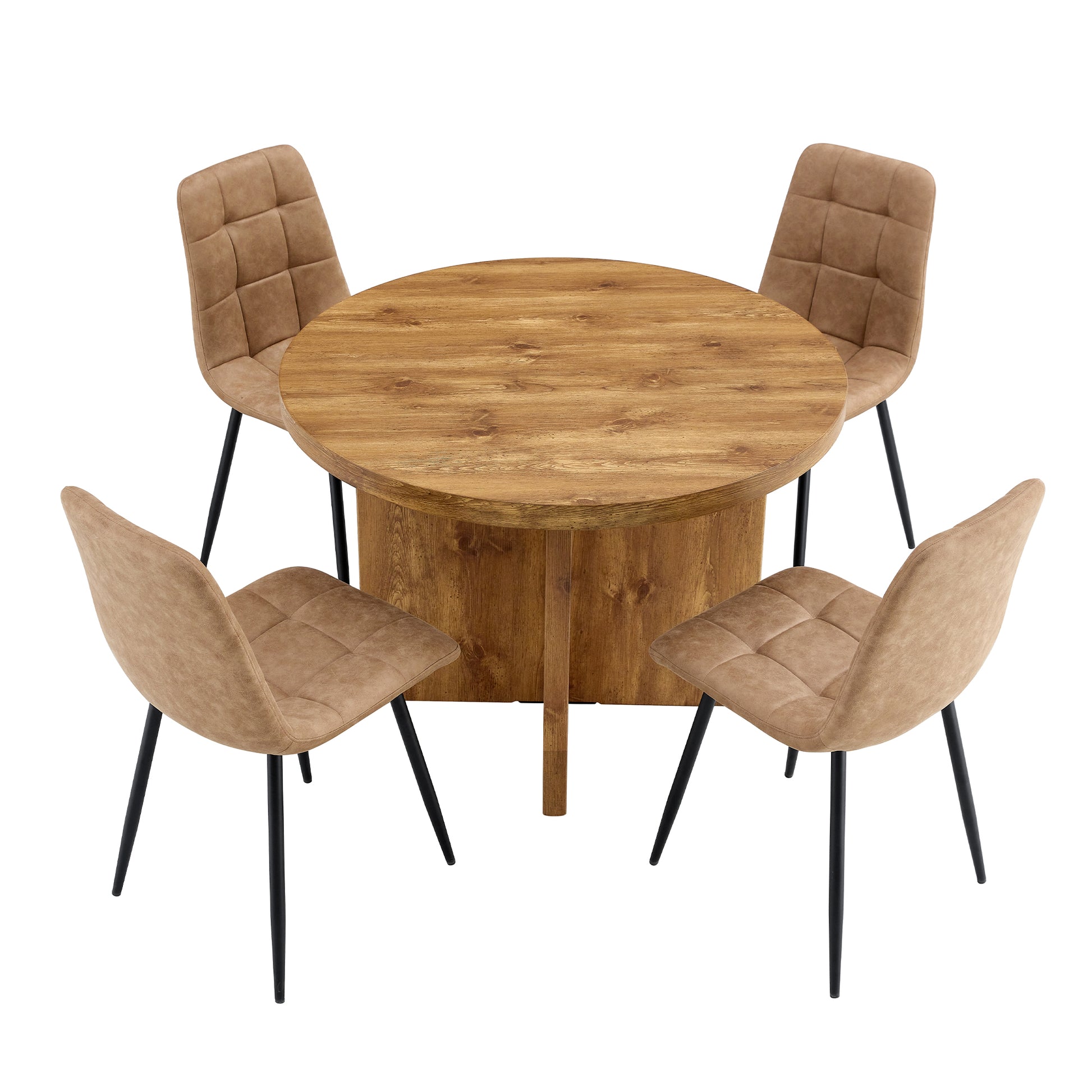 5 Piece Round Dining Table Set, Modern Round Table And 4 Upholstered Chairs For Dining Room, Kitchen Room, Living Room, Easy Assembly Metal Brown Black Dining Room 42 Inches Farmhouse,Mid Century Modern,Modern Round Round Mdf Dining Table With Chair Mdf