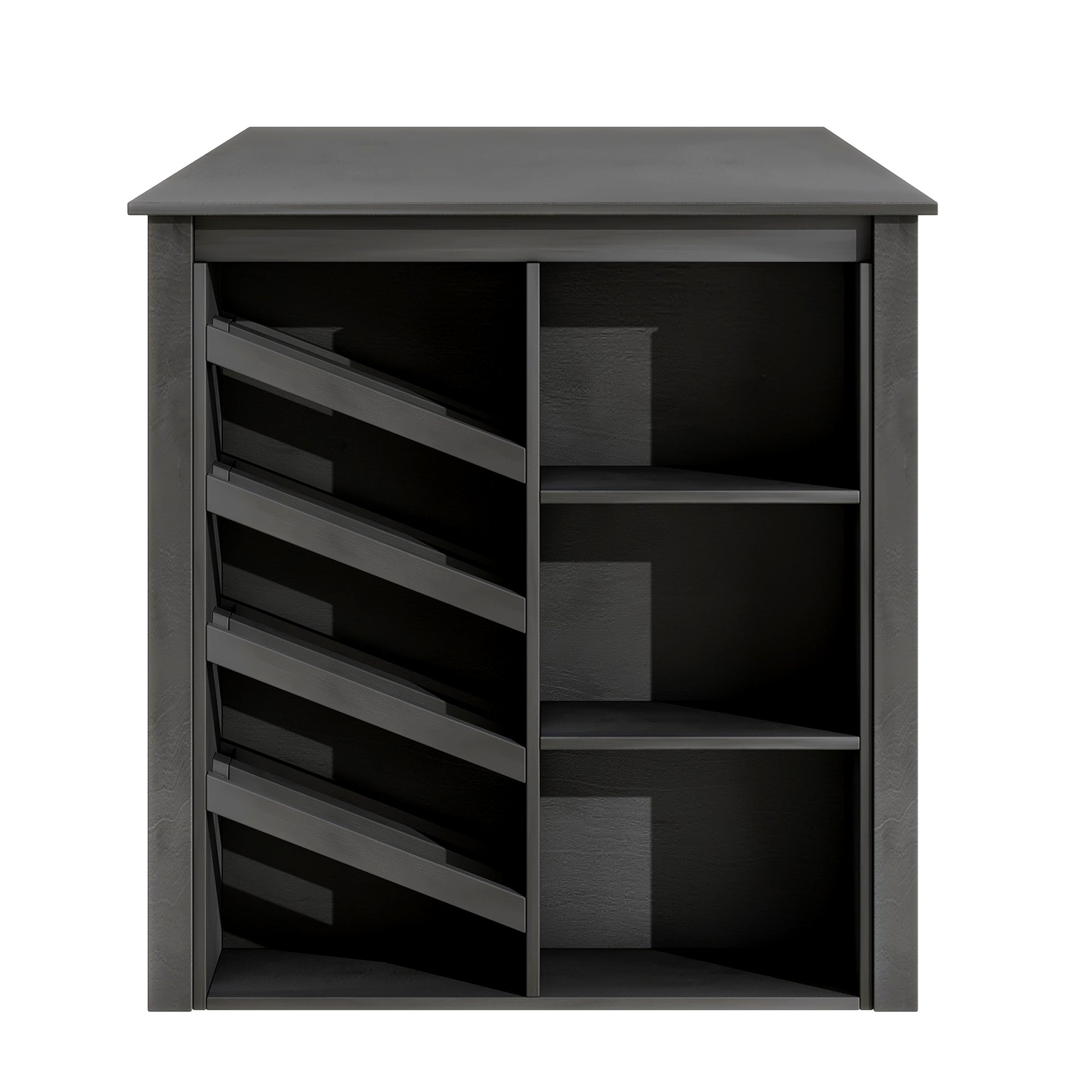 Updated Counter Height 5 Piece Solid Wood Dining Table Set, 59*35.4Inch Table With Curved Wine Rack And 4 Upholstered Chairs, Grey Wood Dining Room Solid Wood Rubberwood Rectangular Dining Table With Chair Wood Wood Grey Solid Back Seats 4 Farmhouse 4