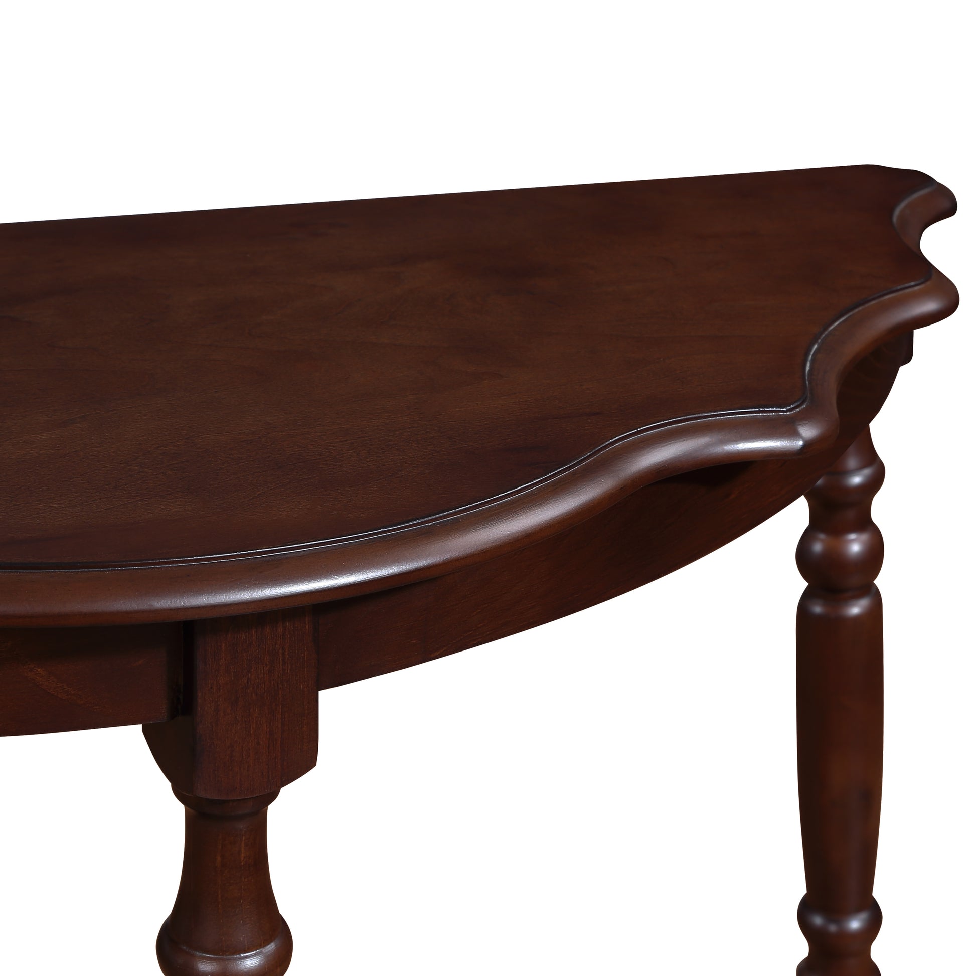 42'' Retro Circular Curved Half Moon Console Table With Cloud Design Top And Open Shelf Solid Wood Frame And Legs, Light Espresso Light Espresso Retro Pine