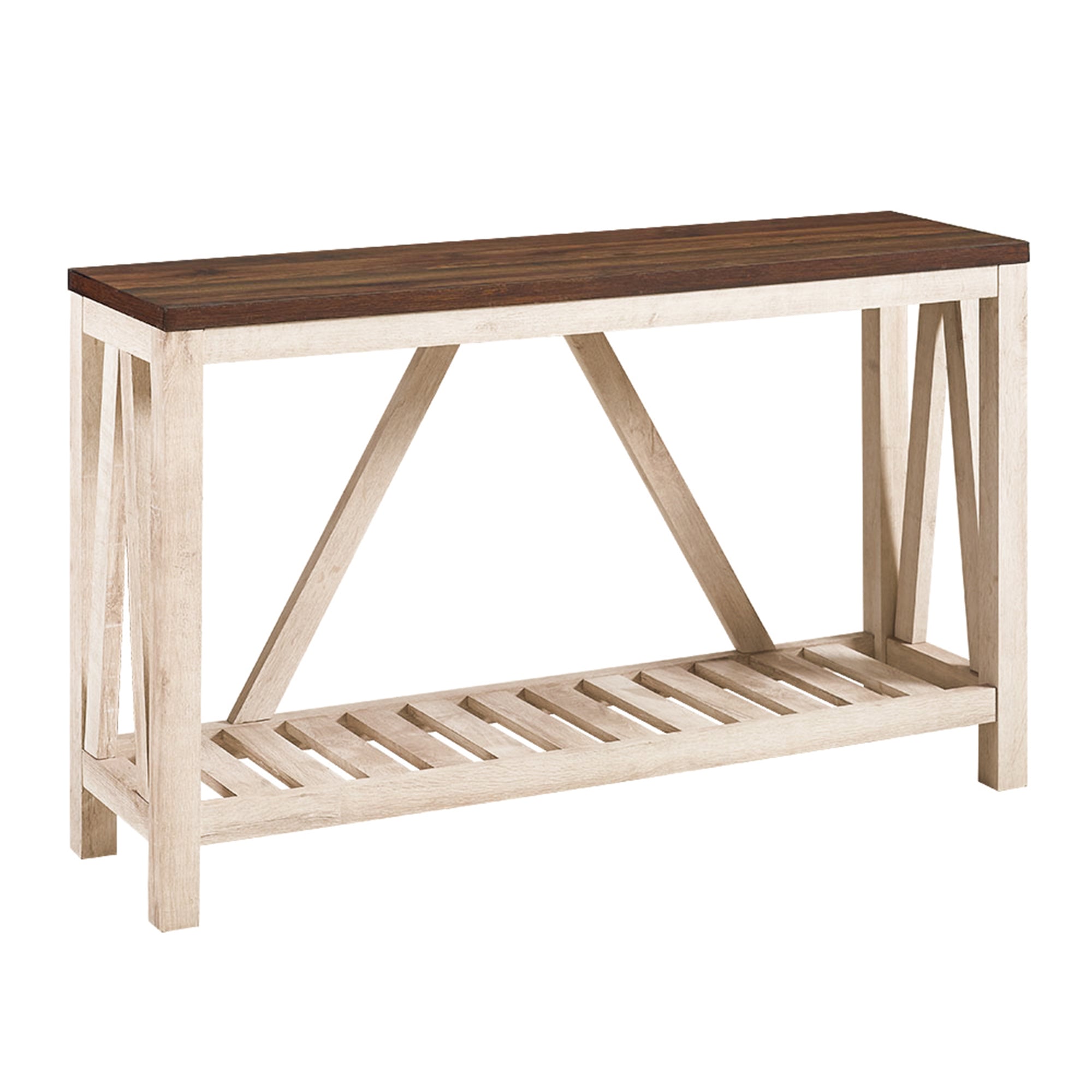 Farmhouse A Frame Entry Table With Lower Shelf Dark Walnut White Oak Walnut Mdf