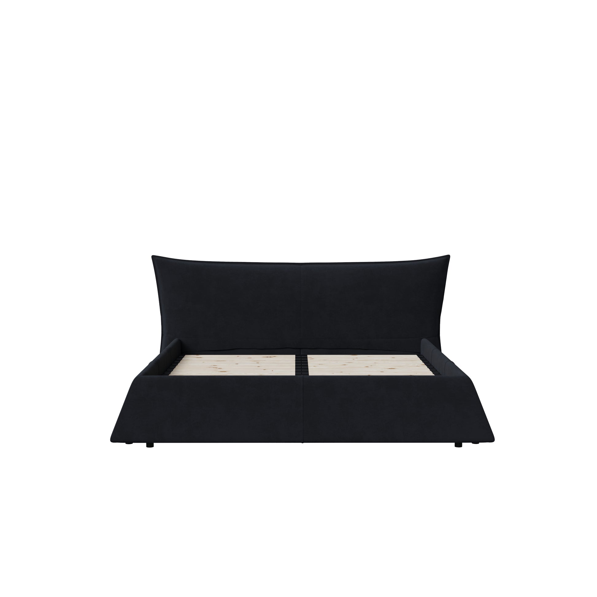 King Size Upholstered Platform Bed With Special Shaped Velvet Headboard, Metal & Solid Wood Frame,Black Box Spring Not Required King Black Pine Velvet Velvet