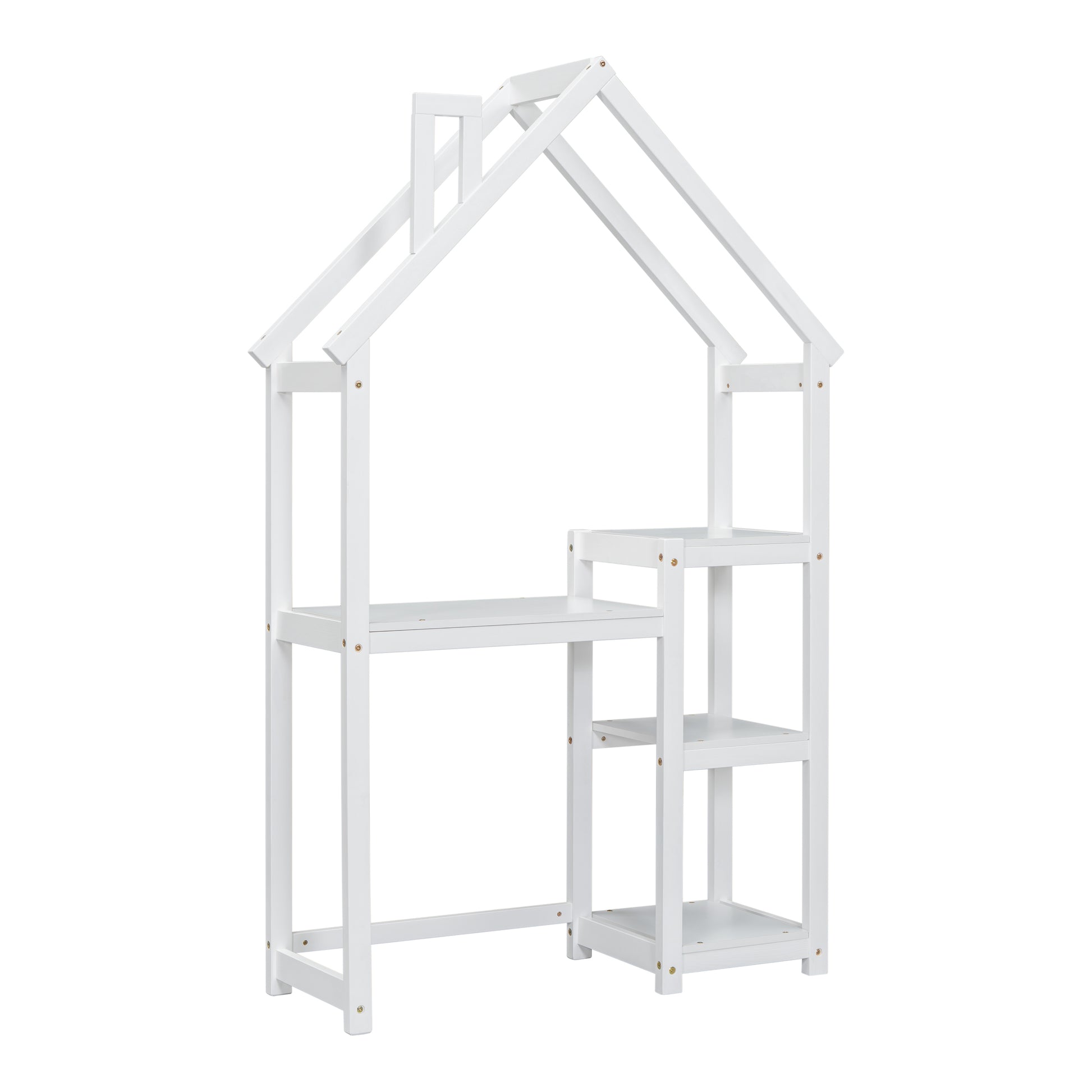 House Shaped Wooden Writing Desk,Kids Study Table,Bookshelf & Toy Storage,White Twin White American Design Pine