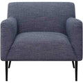 Tobin 33 Inch Accent Chair, Padded Seat, Waterfall Edge, Pleated Arms, Navy Navy Blue Wood Fabric