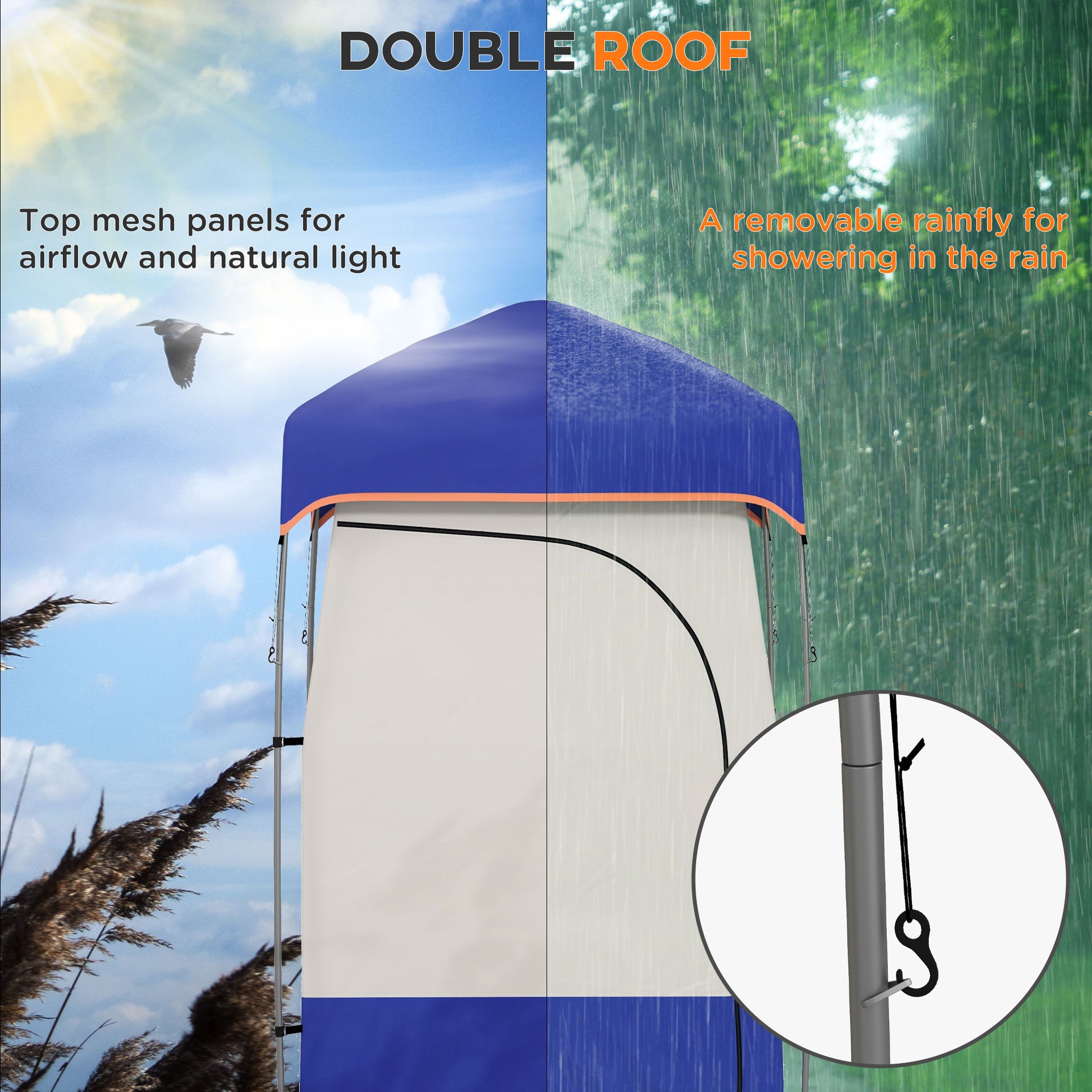 Outsunny Portable Shower Tent, Privacy Shelter, Camping Dressing Changing Tent Room With Solar Shower Bag, Floor And Carrying Bag, Blue Blue Oxford Fabric