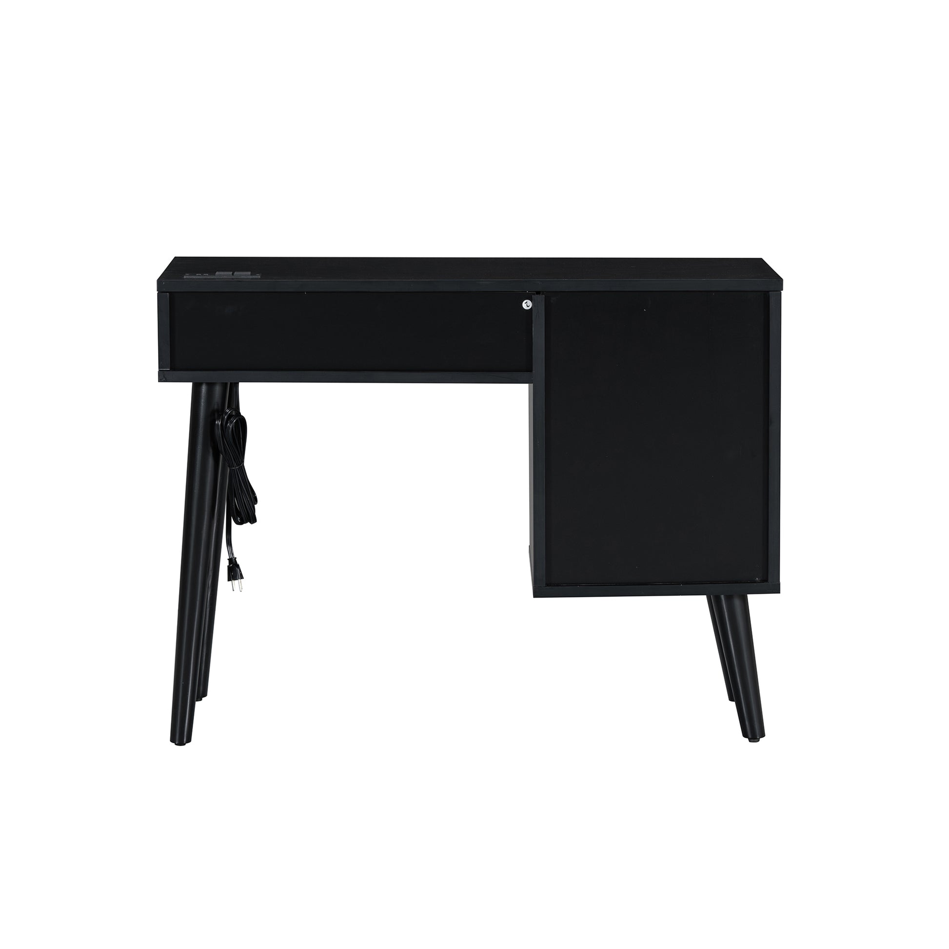 3 Pieces Bedroom Set With Full Size Wooden Bed Frame, 1 Vintage Nightstand And 1 Makeup Vanity Set With Stool,Black Full Black 3 Piece Set Wood