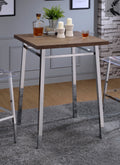 Oak And Chrome Square Bar Table Oak Primary Living Space Contemporary Rectangular Wood Metal